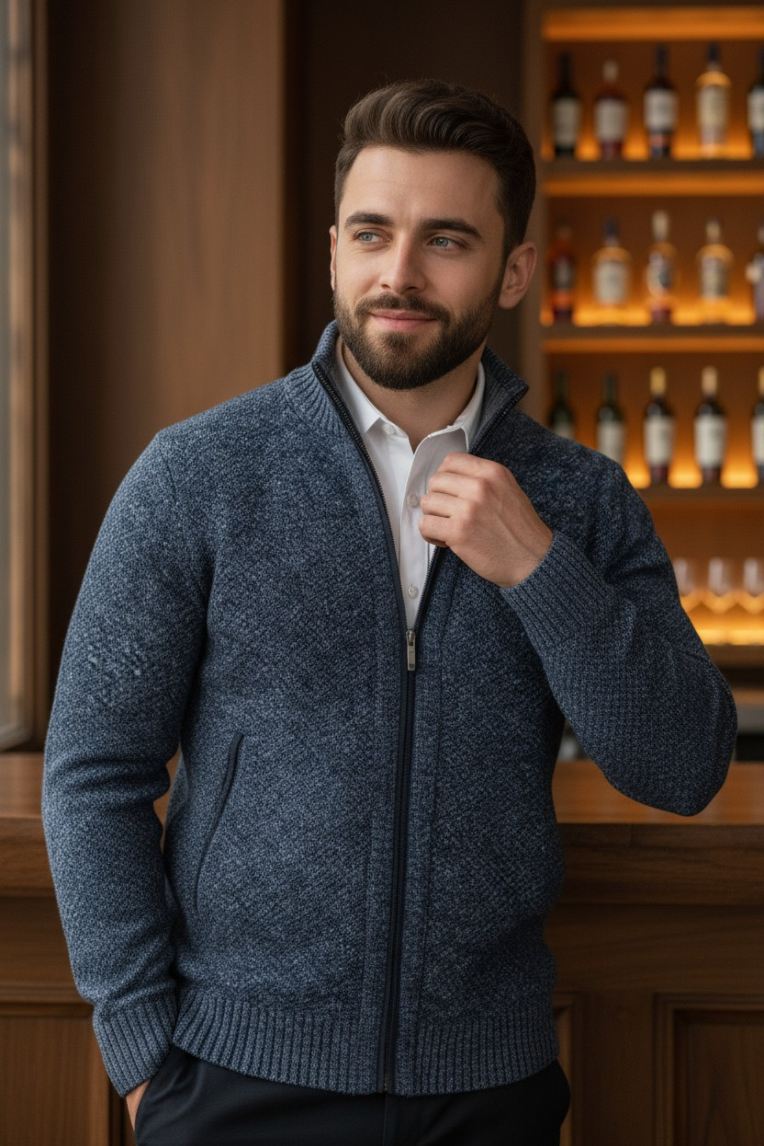 Liam's Klassieke Fleece Zip Sweater met Opstaande Kraag