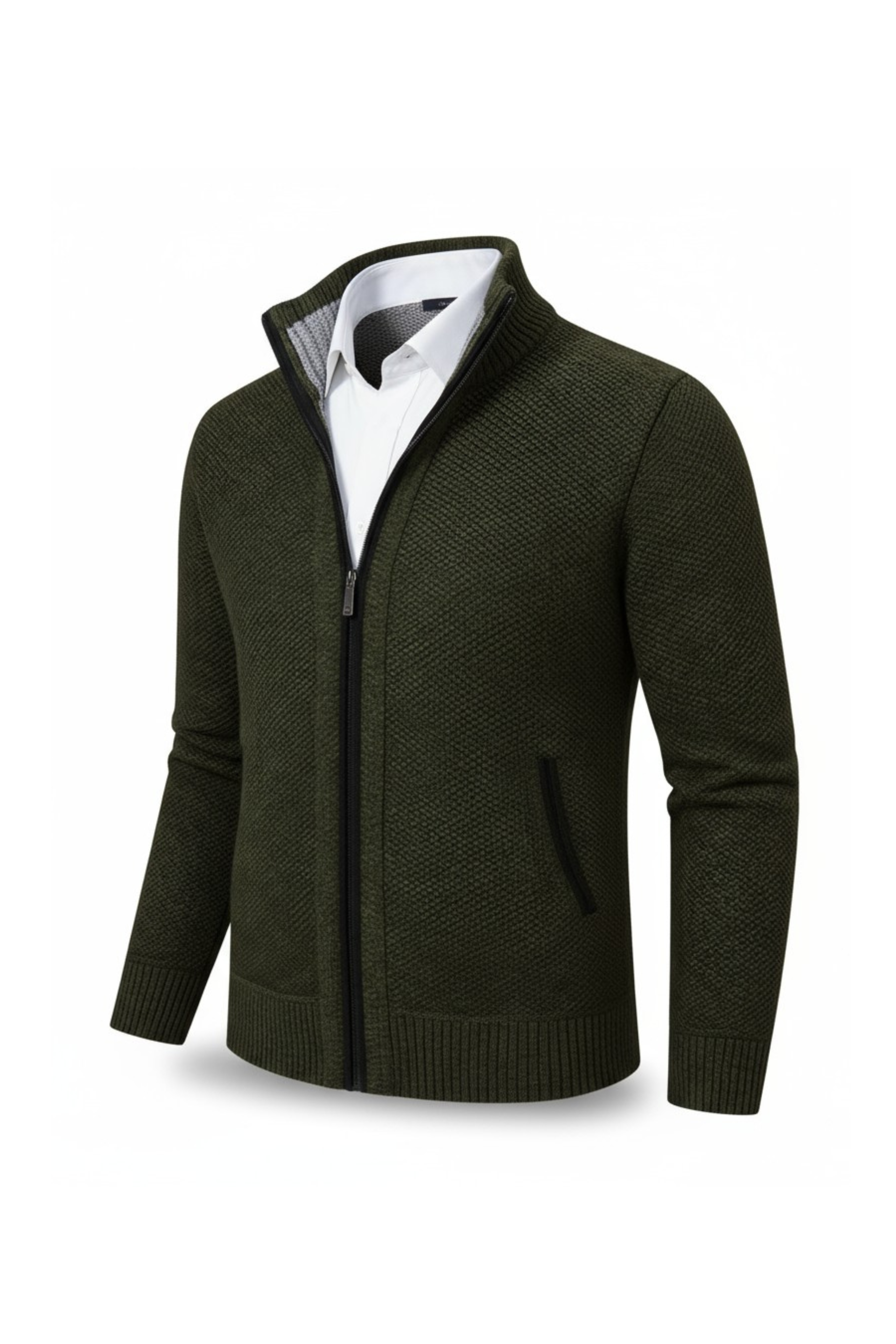 Liam's Klassieke Fleece Zip Sweater met Opstaande Kraag
