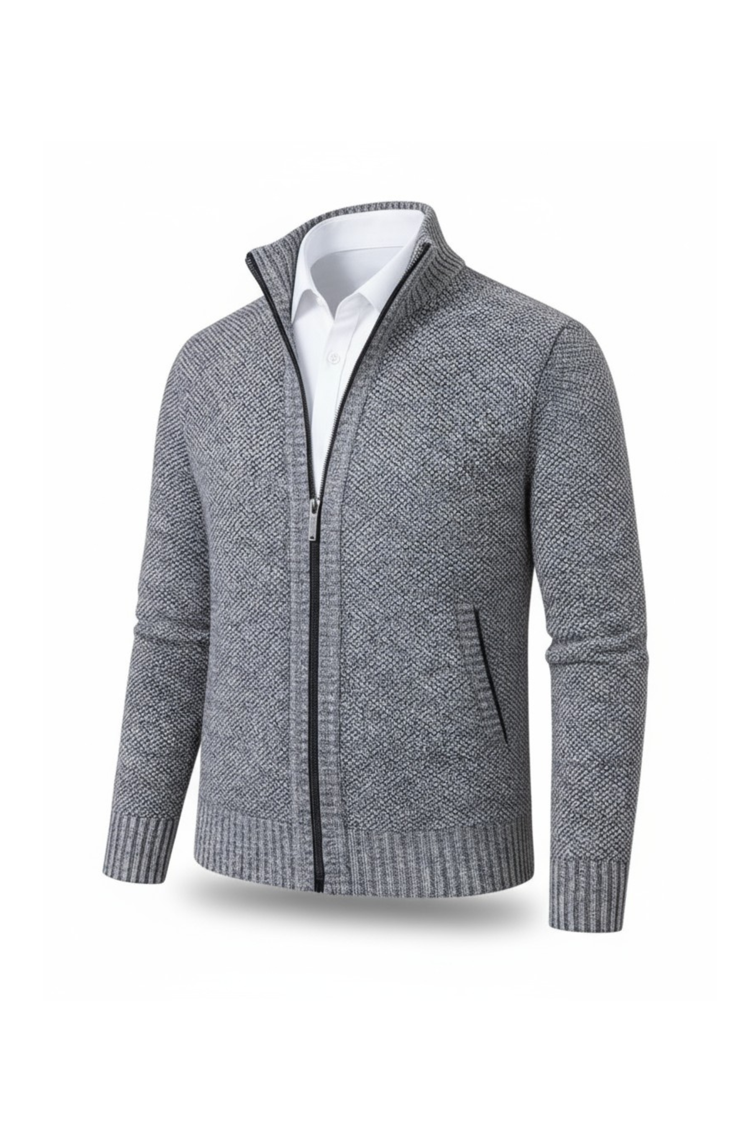 Liam's Klassieke Fleece Zip Sweater met Opstaande Kraag