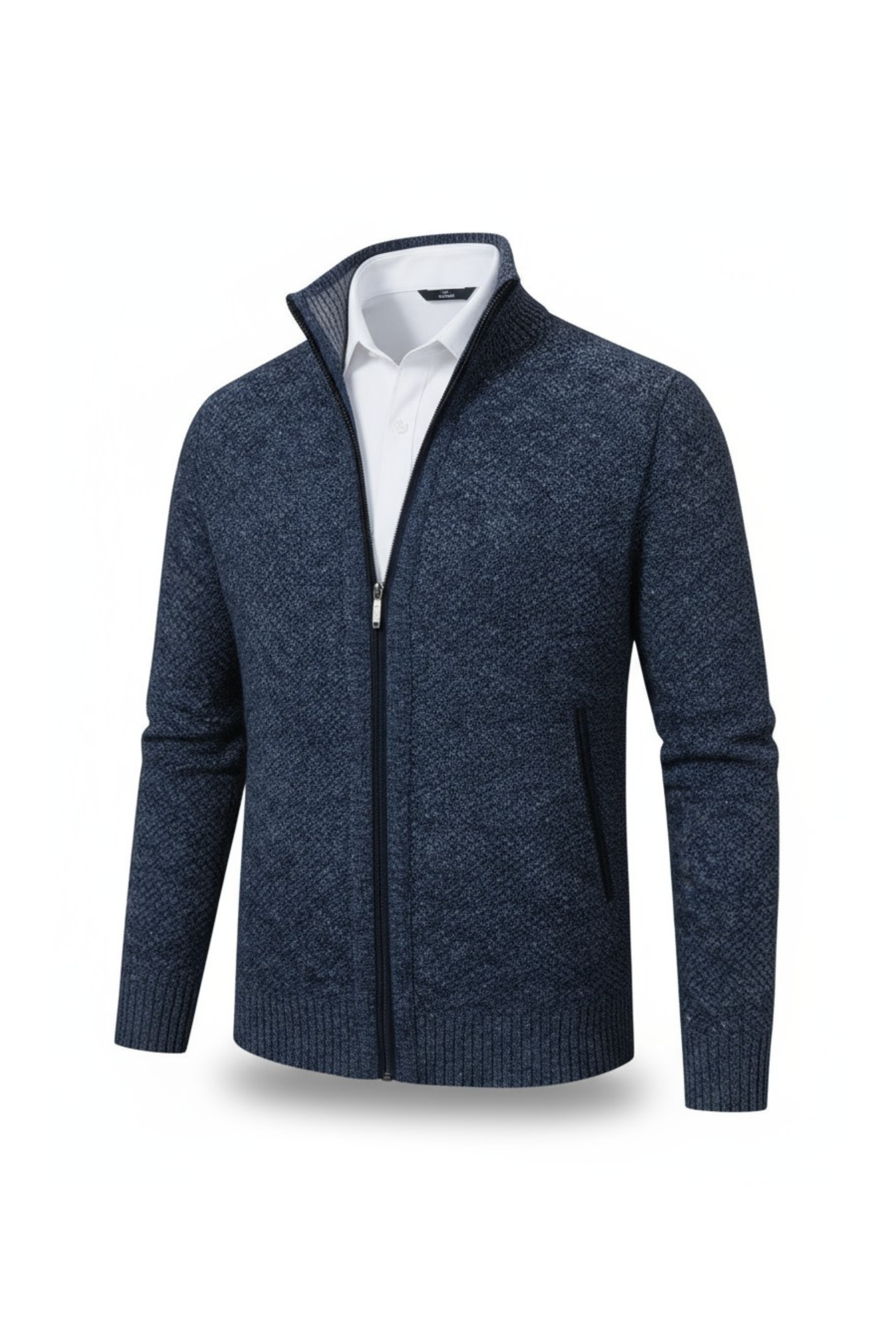 Liam's Klassieke Fleece Zip Sweater met Opstaande Kraag