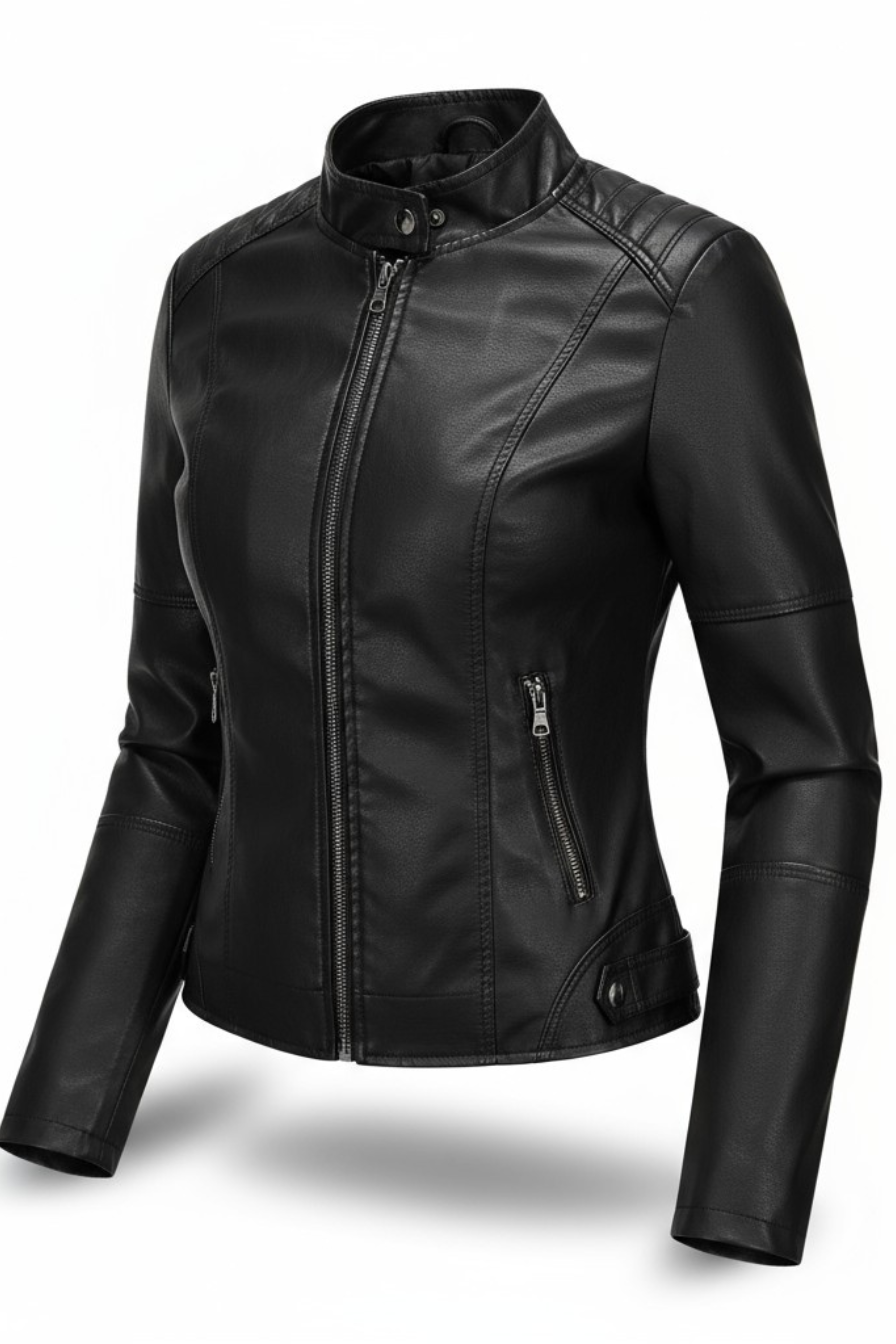 StraForge™ | Dames Leren Jas met Staande Kraag