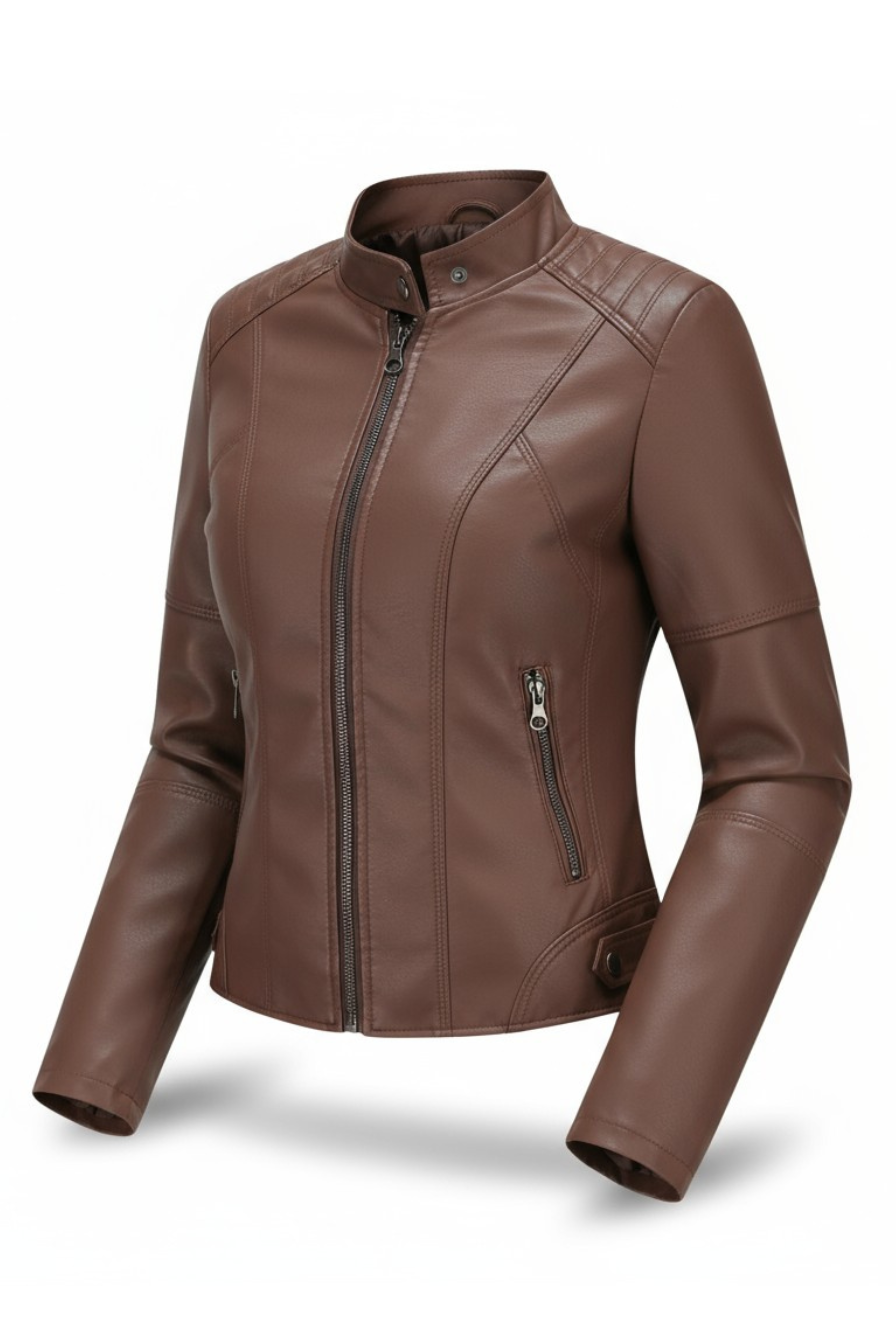 StraForge™ | Dames Leren Jas met Staande Kraag