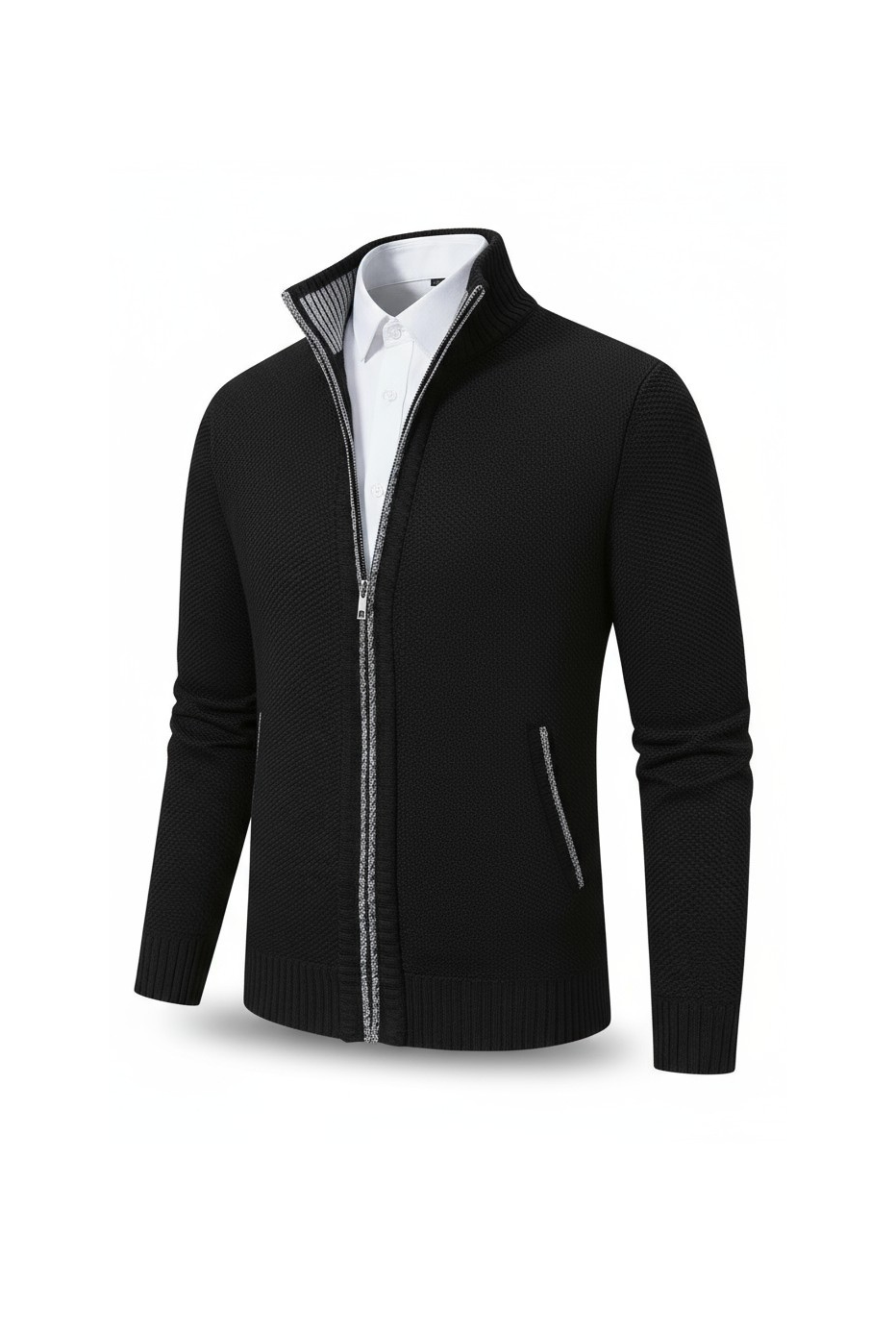 Liam's Klassieke Fleece Zip Sweater met Opstaande Kraag