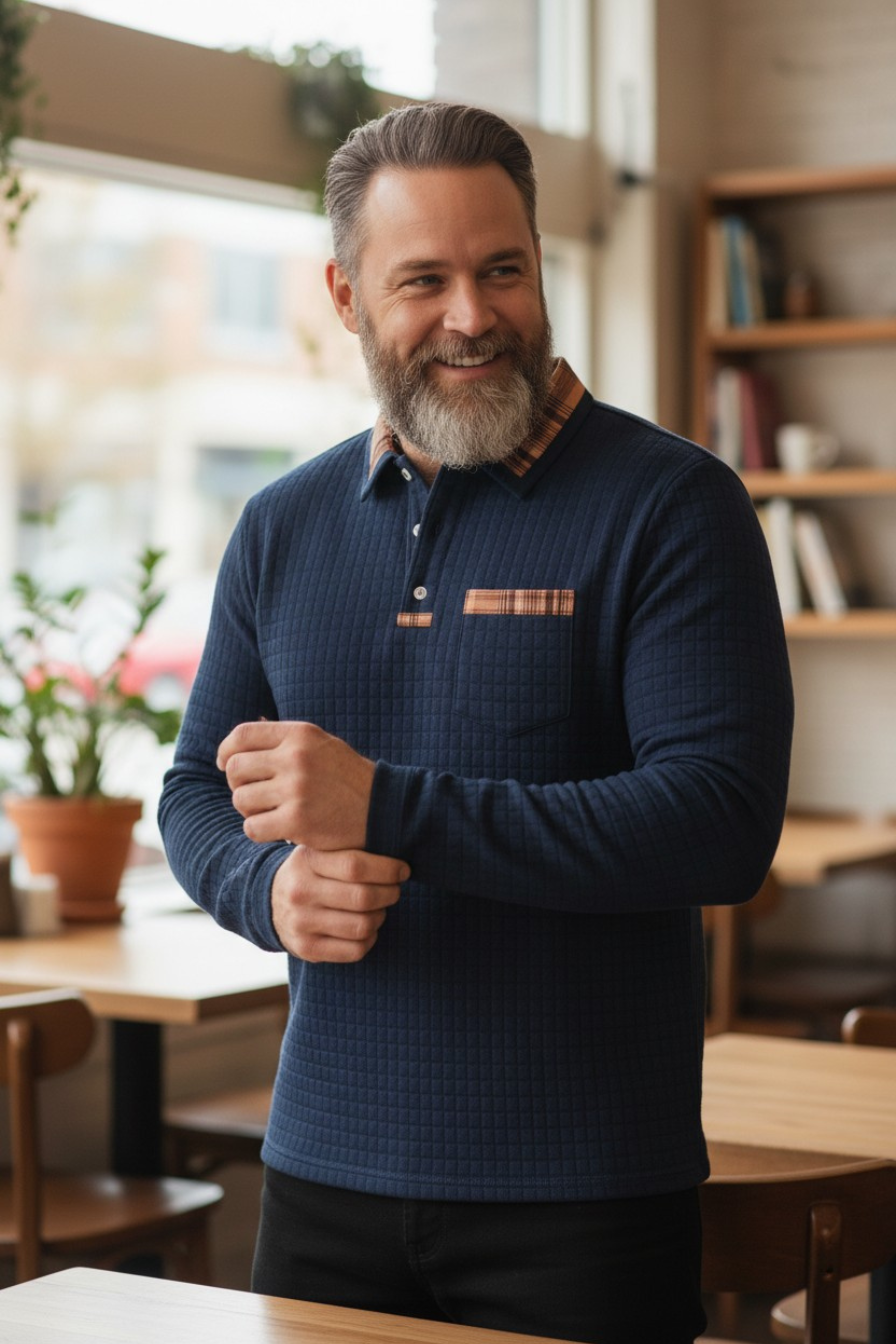 GridLine Polo Sweater met Ruitaccent