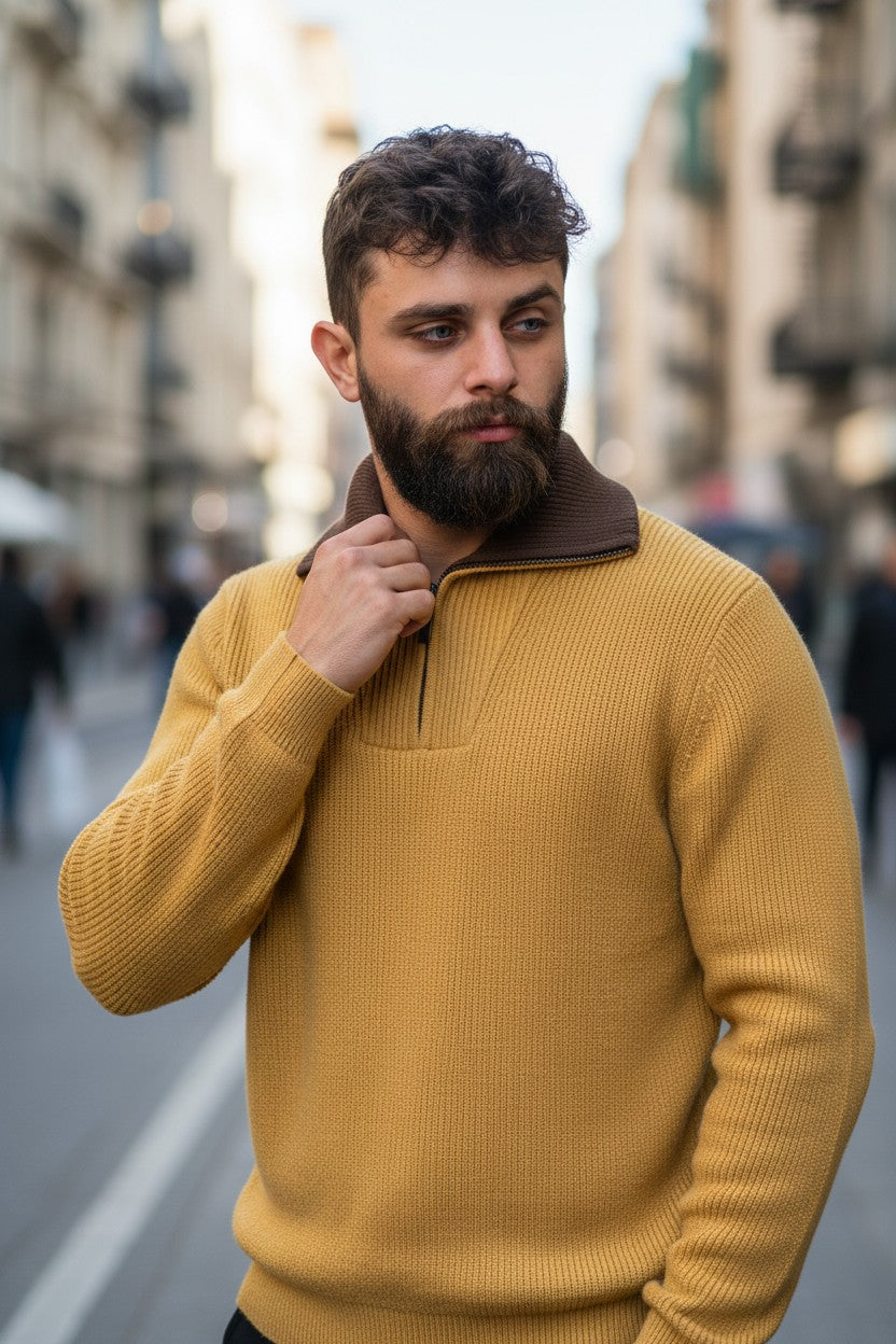 Mason's™ | Ribbed Zip-Up Knit Sweater