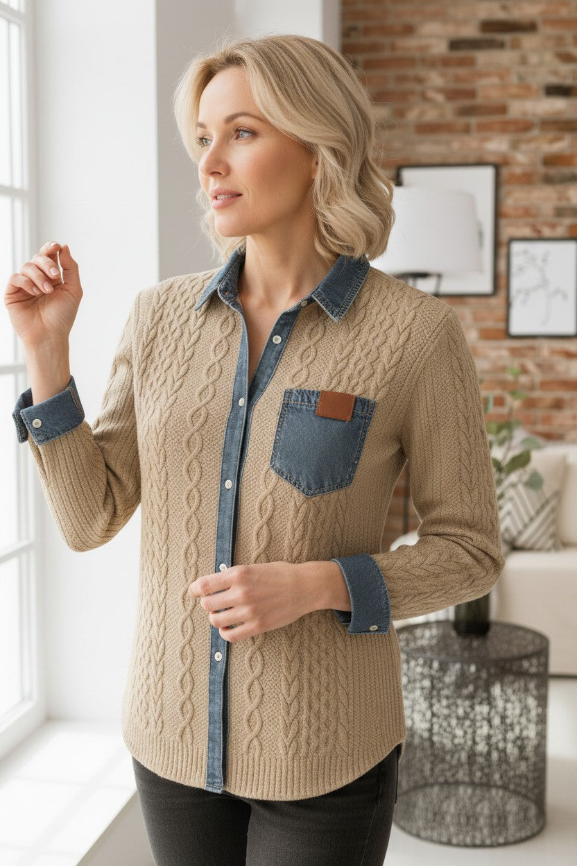 Mila’s™ | Casual Denim Patchwork Shirt