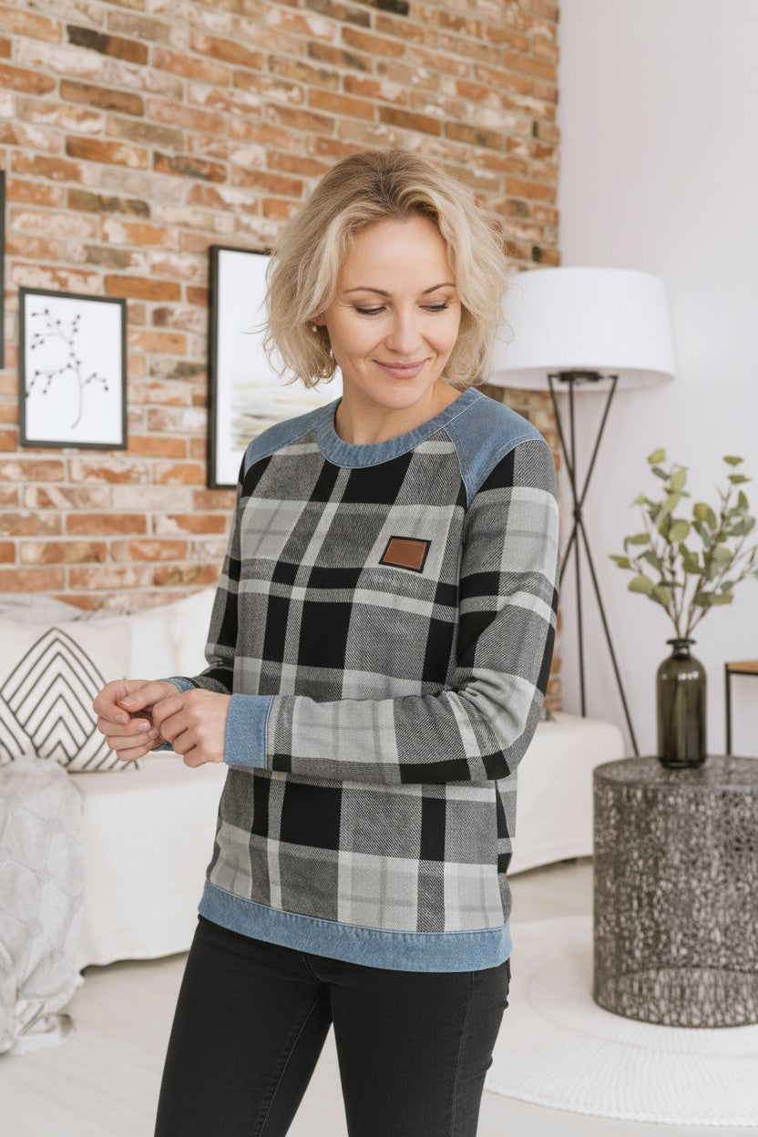 Lynn’s™ | Denim Patchwork Sweater