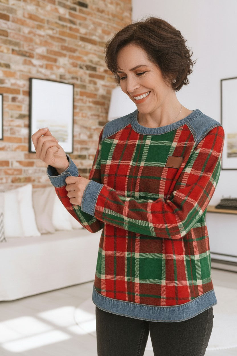 Lynn’s™ | Denim Patchwork Sweater