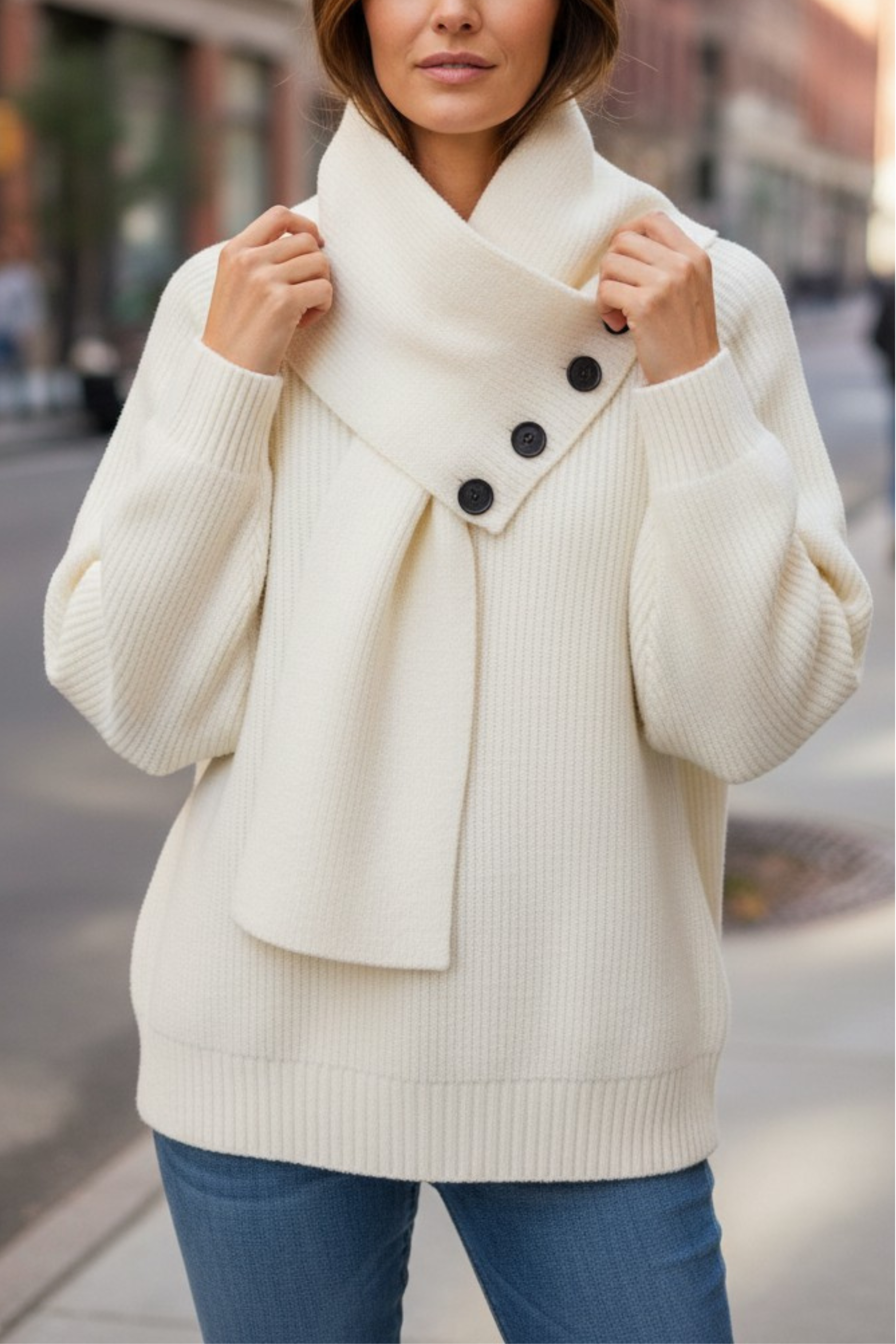 Mila's™ | Luxe Rib Knit Sweater met Sjaalkraag