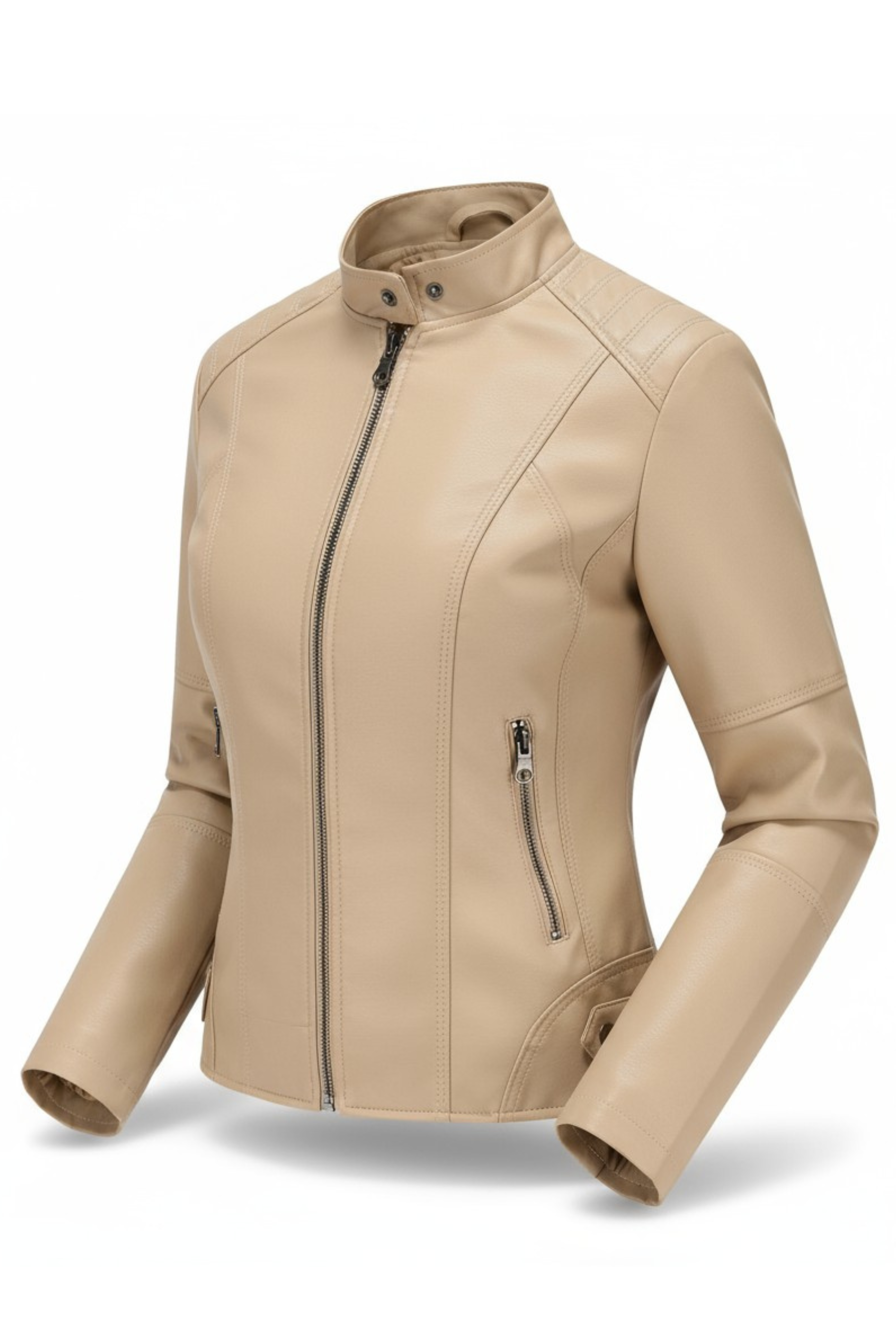 StraForge™ | Dames Leren Jas met Staande Kraag